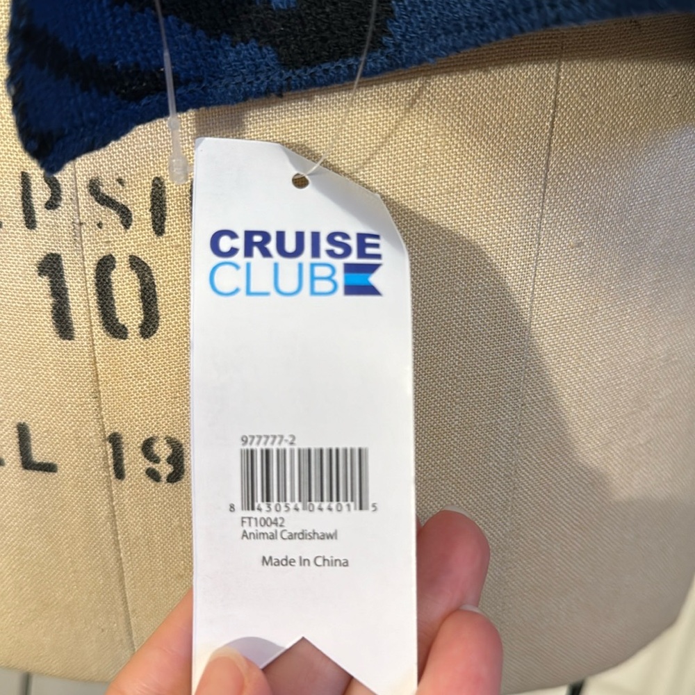 Cruise Club, black and blue zebra striped shawl/scarf - Picture 4 of 4